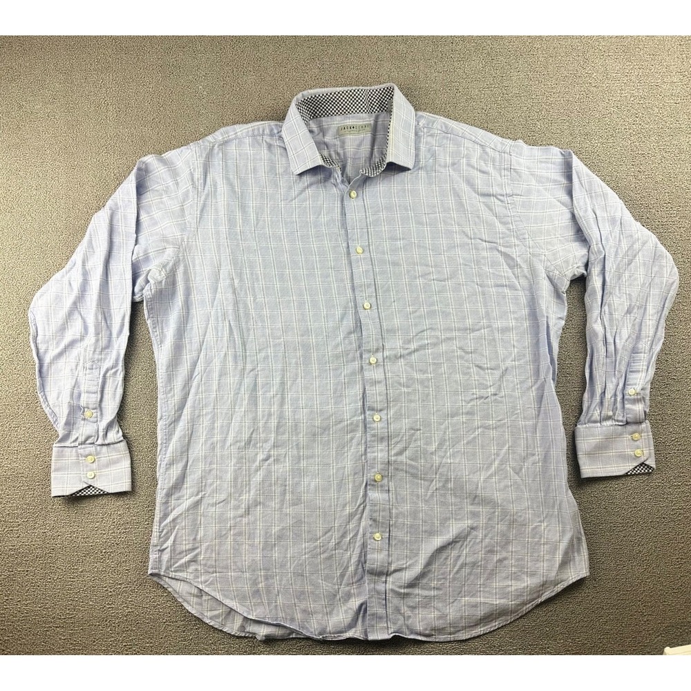 Jack Stone Thomas Dean Button Down Shirt Men XXL Blue Plaid Cotton Business